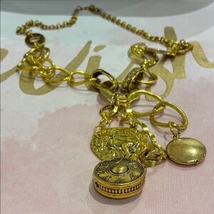 Rich Gold Tone Chain Necklace with Tassels Charms